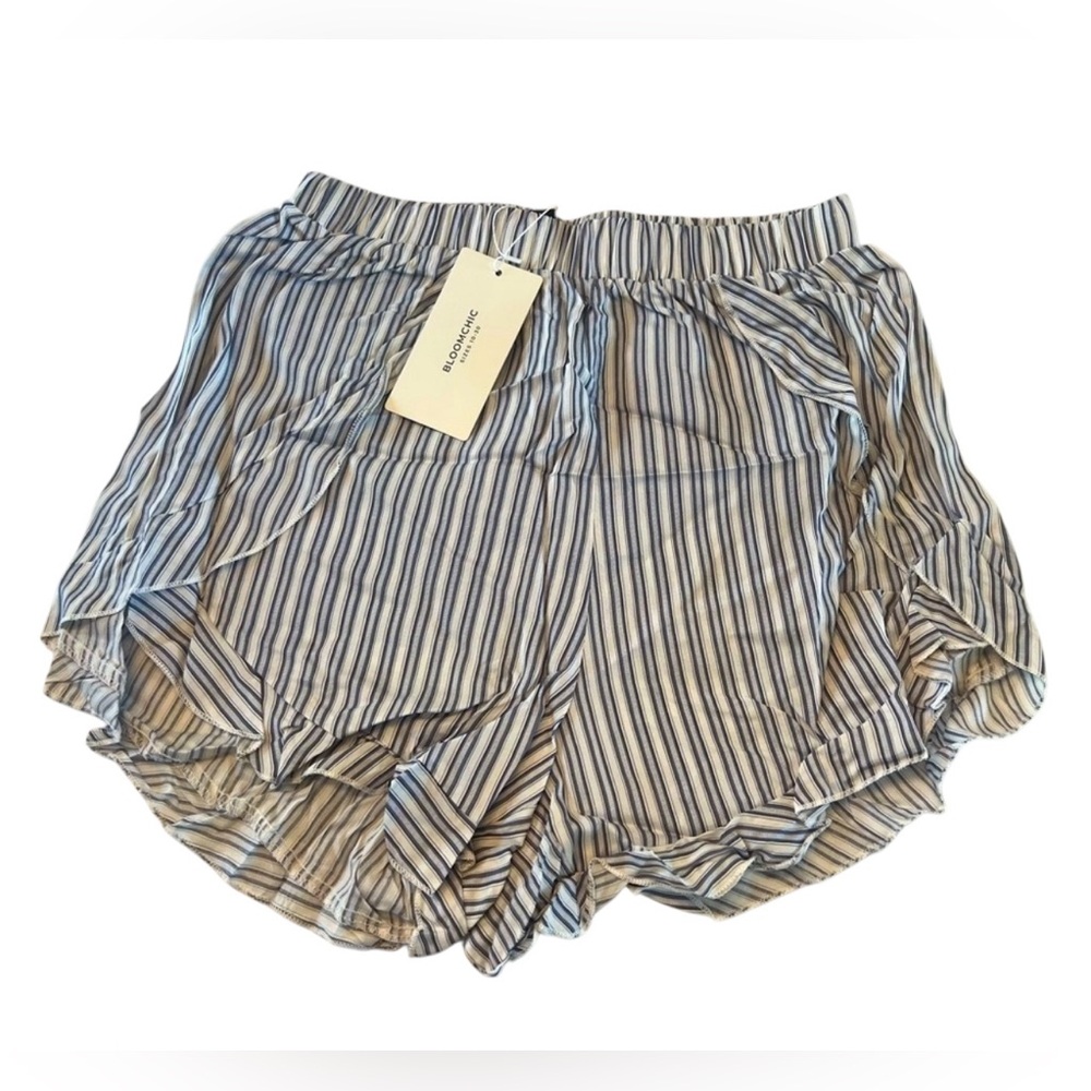 BloomChic Rust Colored Top & Striped Ruffle Trim Shorts PJ Set - Picture 5 of 7